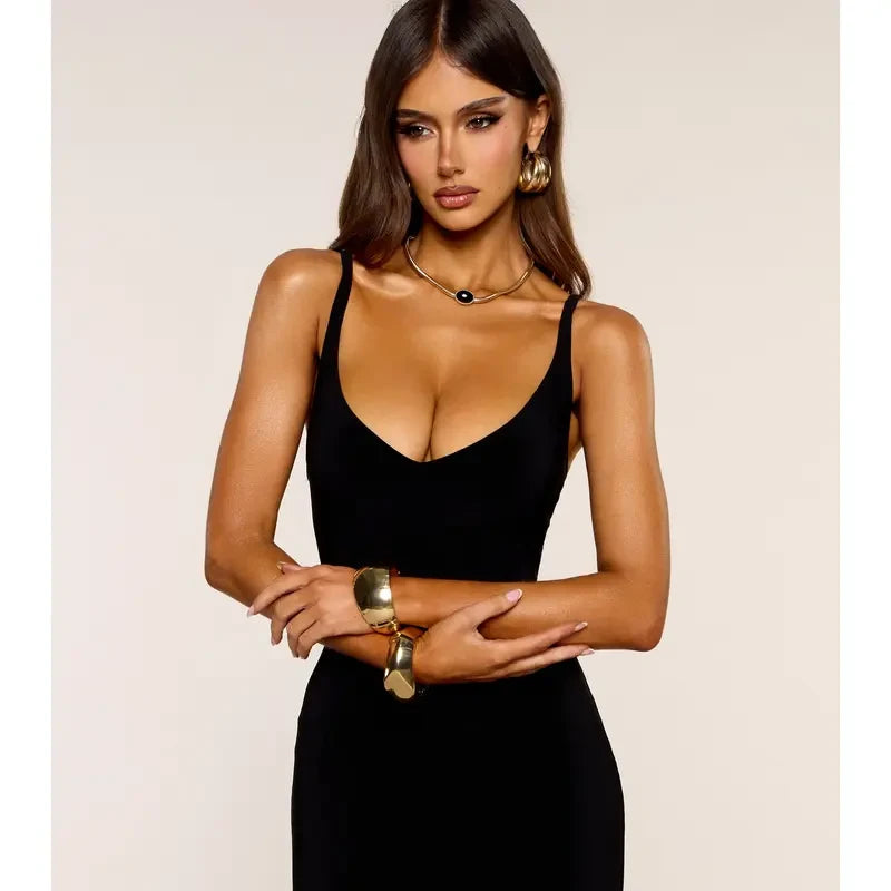 Elegant V-Neck Bodycon Midi Dress for Women