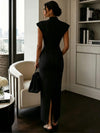 Elegant Stand Collar Bodycon Midi Dress for Women