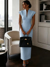 Elegant Stand Collar Bodycon Midi Dress for Women