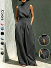 Elegant Sleeveless Wide-Leg Pants Set for Women Top And Wide-Leg Pants Set