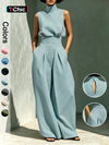 Elegant Sleeveless Wide-Leg Pants Set for Women Top And Wide-Leg Pants Set