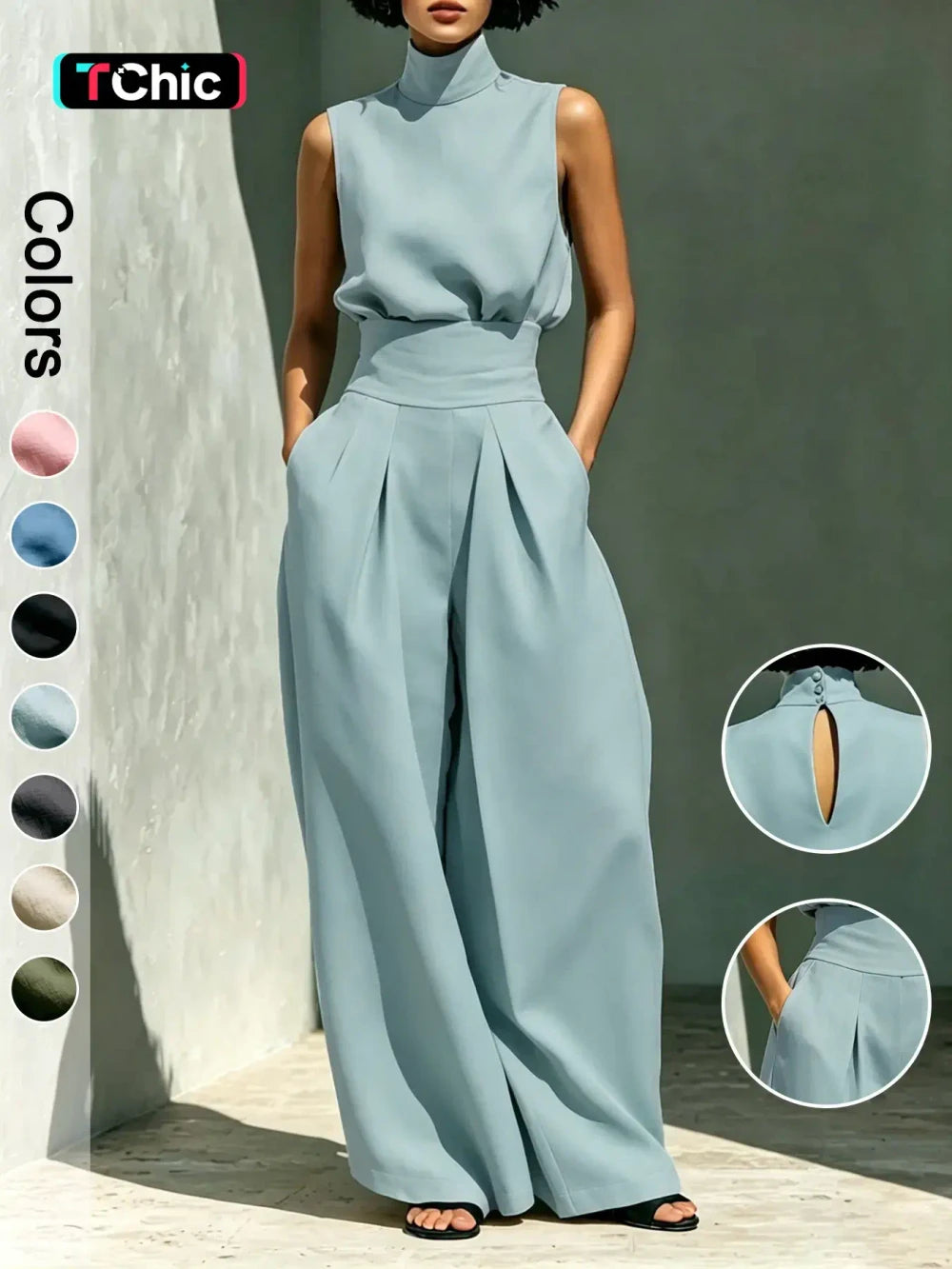 Elegant Sleeveless Wide-Leg Pants Set for Women Top And Wide-Leg Pants Set