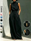 Elegant Sleeveless Wide-Leg Pants Set for Women Top And Wide-Leg Pants Set
