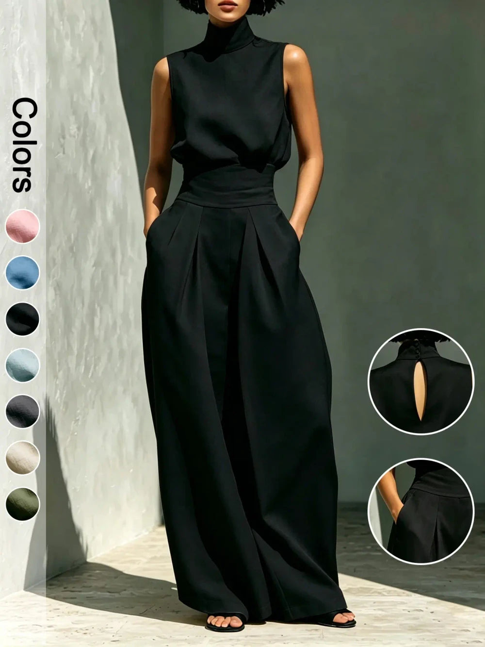 Elegant Sleeveless Wide-Leg Pants Set for Women Top And Wide-Leg Pants Set