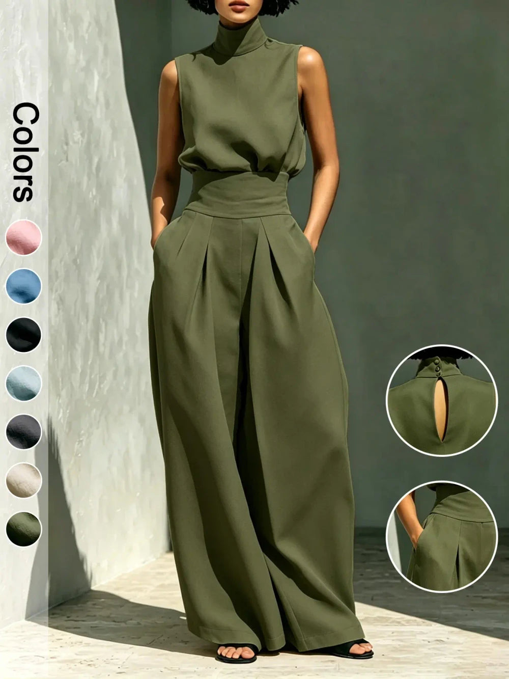 Elegant Sleeveless Wide-Leg Pants Set for Women Top And Wide-Leg Pants Set
