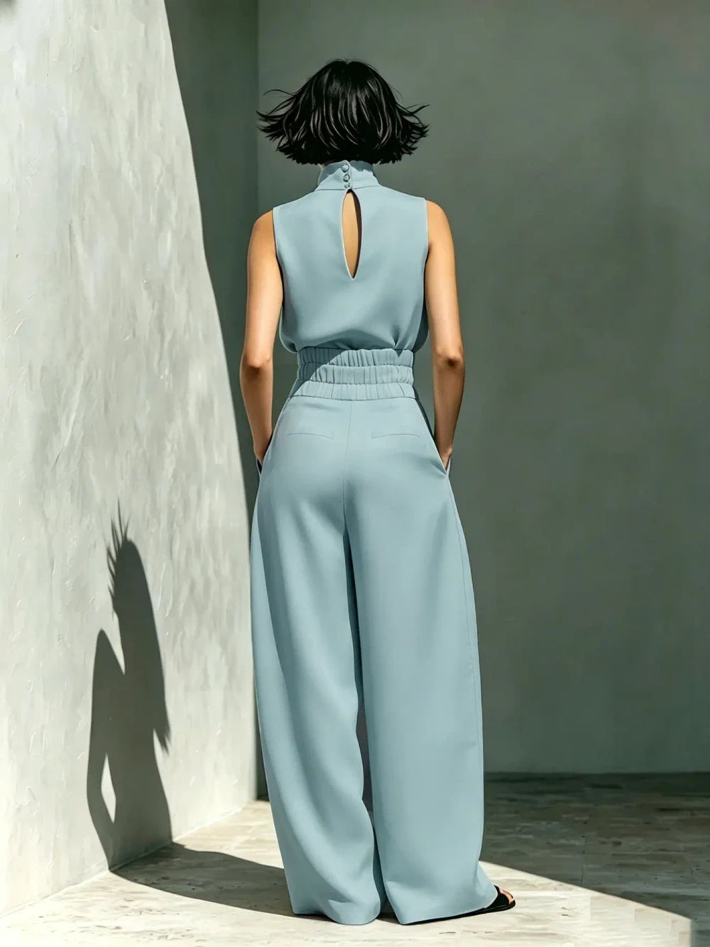 Elegant Sleeveless Wide-Leg Pants Set for Women Top And Wide-Leg Pants Set