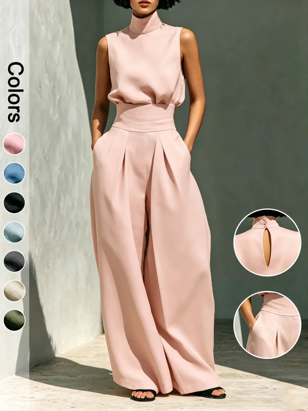 Elegant Sleeveless Wide-Leg Pants Set for Women Top And Wide-Leg Pants Set