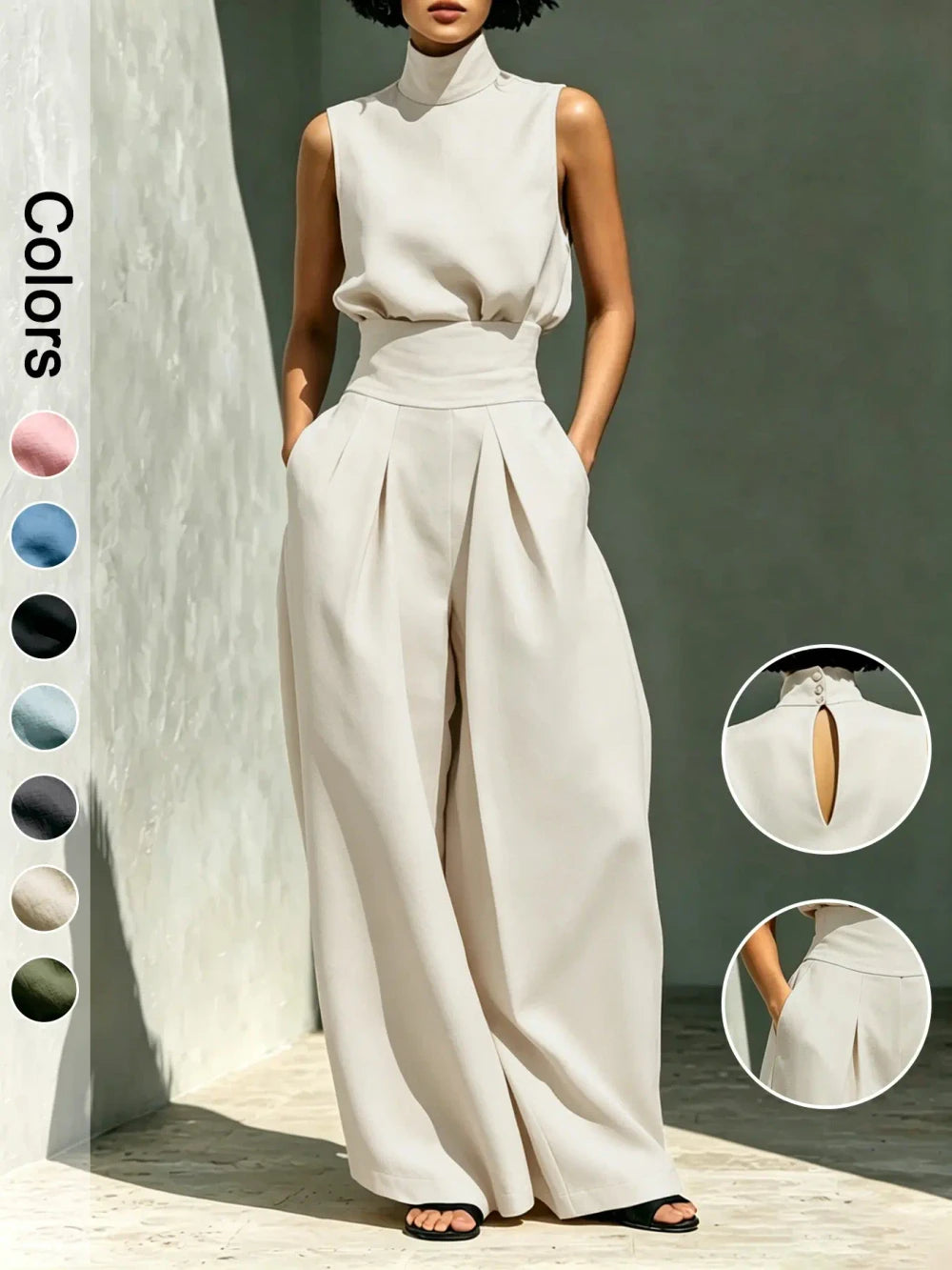 Elegant Sleeveless Wide-Leg Pants Set for Women Top And Wide-Leg Pants Set