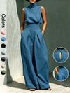 Elegant Sleeveless Wide-Leg Pants Set for Women Top And Wide-Leg Pants Set