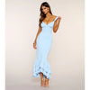 Elegant Light Blue Ruffle Midi Dress for Women