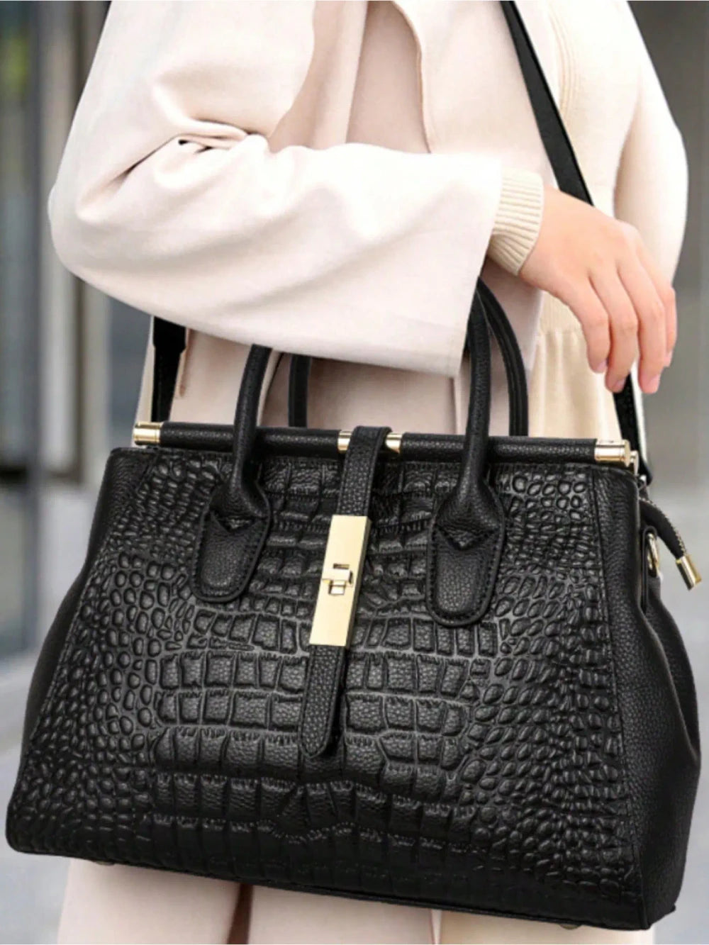 Crocodile Pattern Commuter Handbag