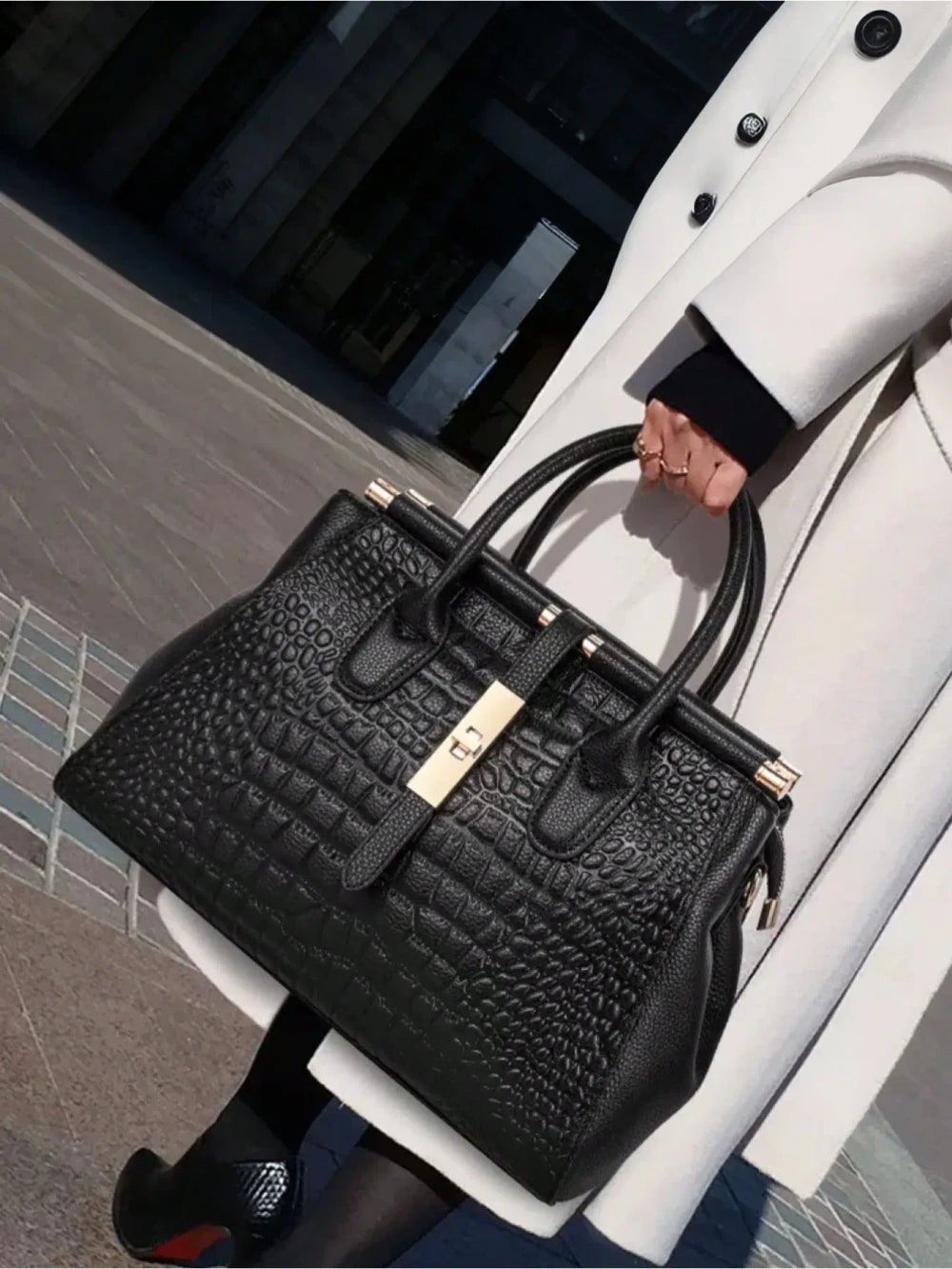 Crocodile Pattern Commuter Handbag