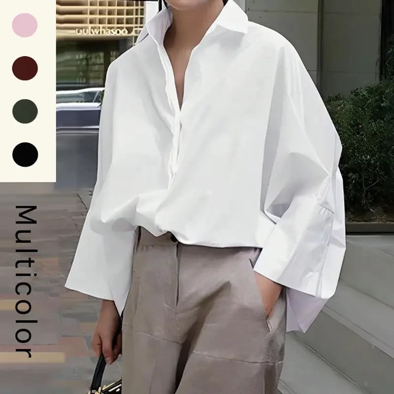 Oversized Collared Polyester Blouse