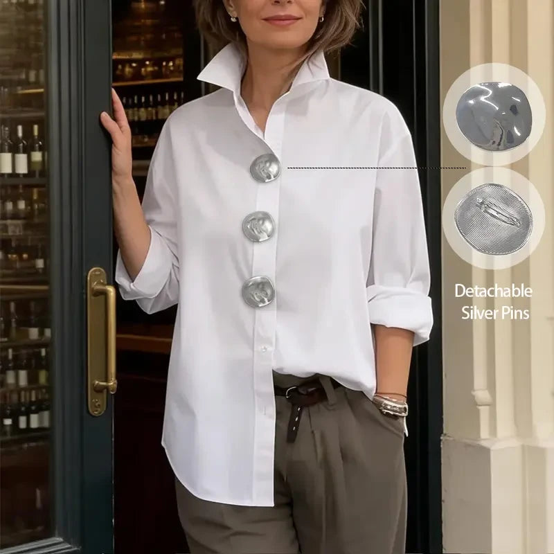 Oversized Collared Polyester Blouse