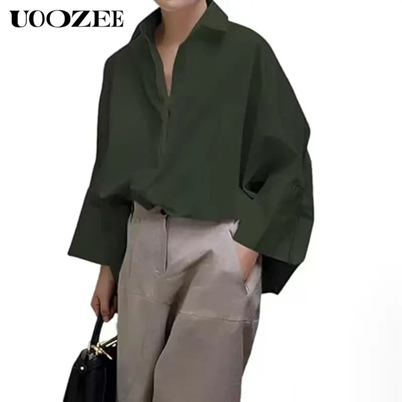 Oversized Collared Polyester Blouse