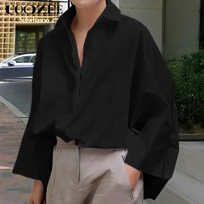 Oversized Collared Polyester Blouse