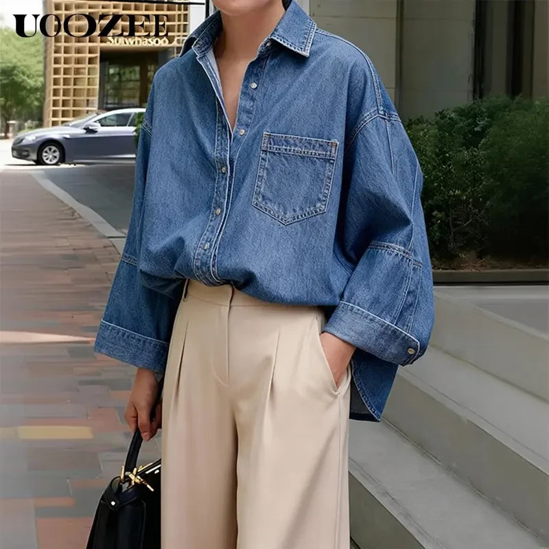 Oversized Collared Polyester Blouse
